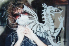 Engraving Welsh Dragon on door