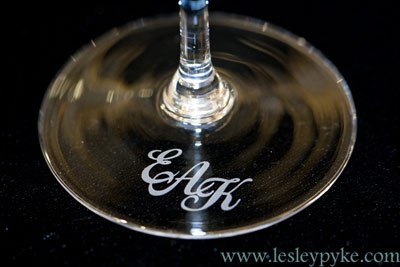 Monogram on wine glass base